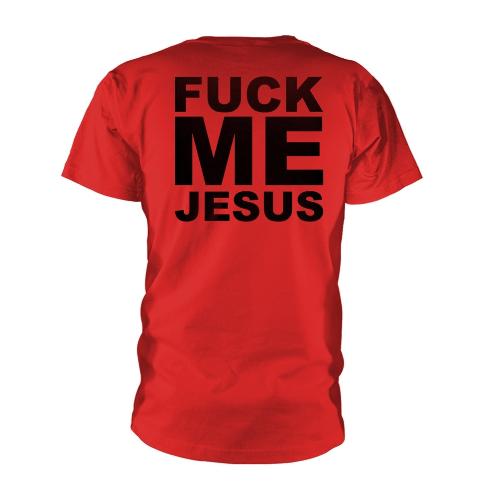 Marduk Unisex T-shirt: Fuck Me Jesus (Red) (back print)