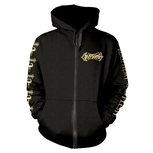 Cryptopsy Unisex Zipped Hoodie: Blasphemy Made Flesh (back print)