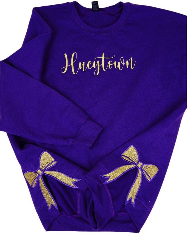 PURPLE Embroidered Side Bows Unisex NuBlend Crew Sweatshirt T-Shirts, Hoodie | UrbanDripWear.com