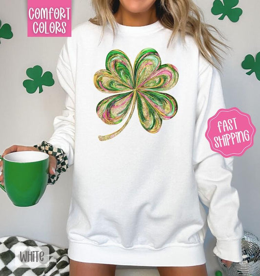 Painted Clover Comfort Colors Sweatshirt, St Patrick's Day Women's Crewneck, Cute Women's Sweater