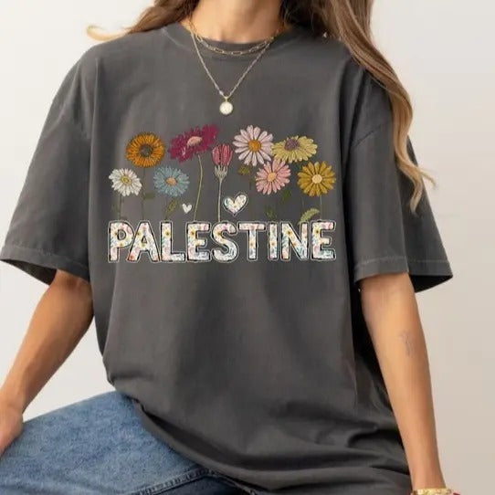 Palestine Shirt, Flowers Style Arabic Comfortable T-shirt, Palestine Rings T shirt, Gifts Palestine, Free PalestineTee,...