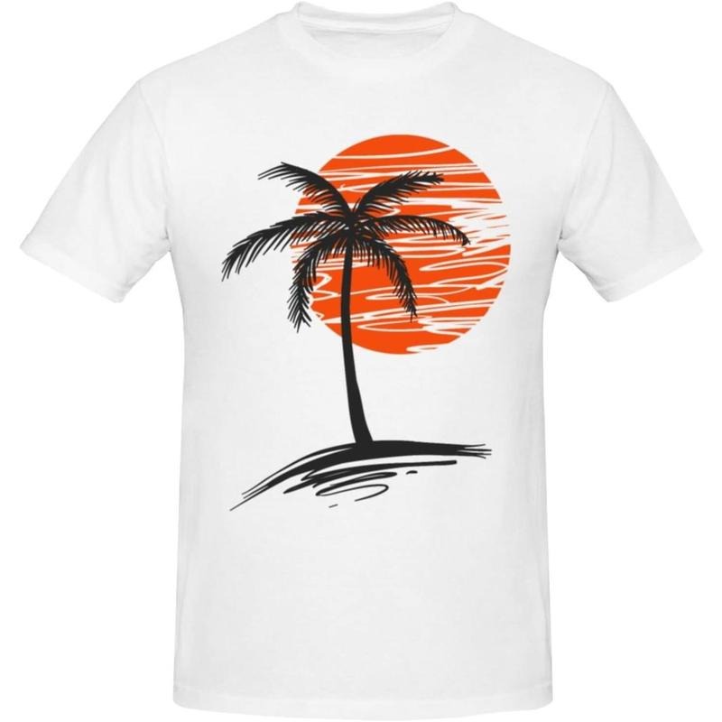 Palm Tree Shirts for Men, Sunset Beach Hawaiian Summer Vacation Short Sleeve T-Shirt made in usa Hoodie, Sweatshirt