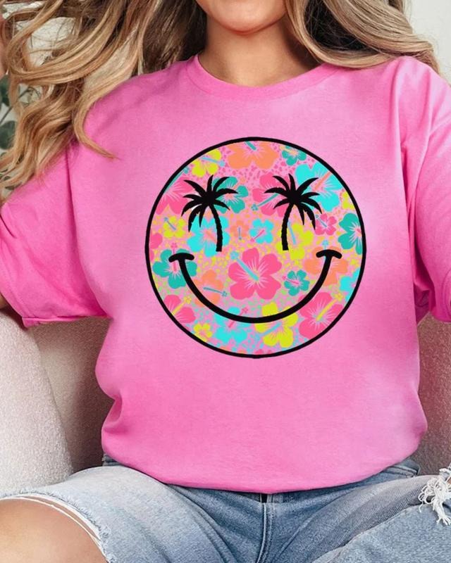 Palm Tree Smile Short Sleeve Relaxed Fit T-Shirt FUN SUMMER Hoodie, Sweatshirt | UrbanDripWear.com