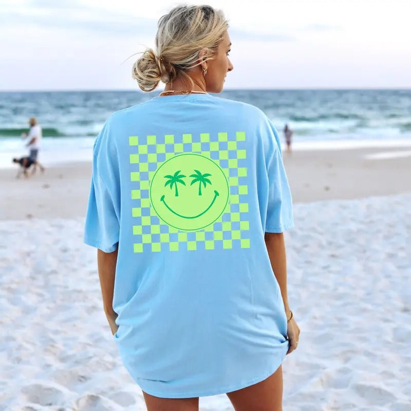 Palm Tree Smily Shirt Coconut Girl Clothes Preppy Summer Oversized Beach Tee Vsco Girl Aesthetic Shirt For Teens Words On...