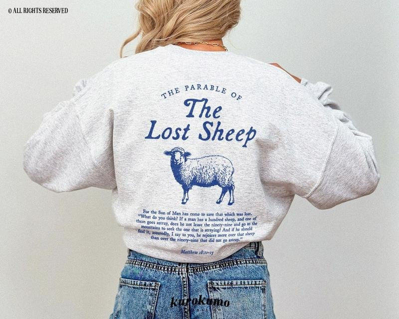 Parable of the Lost Sheep Bible Verse Crewneck Faith Based Clothing Worship Gospel Sweatshirt Cotton Womenswear T-Shirts,...