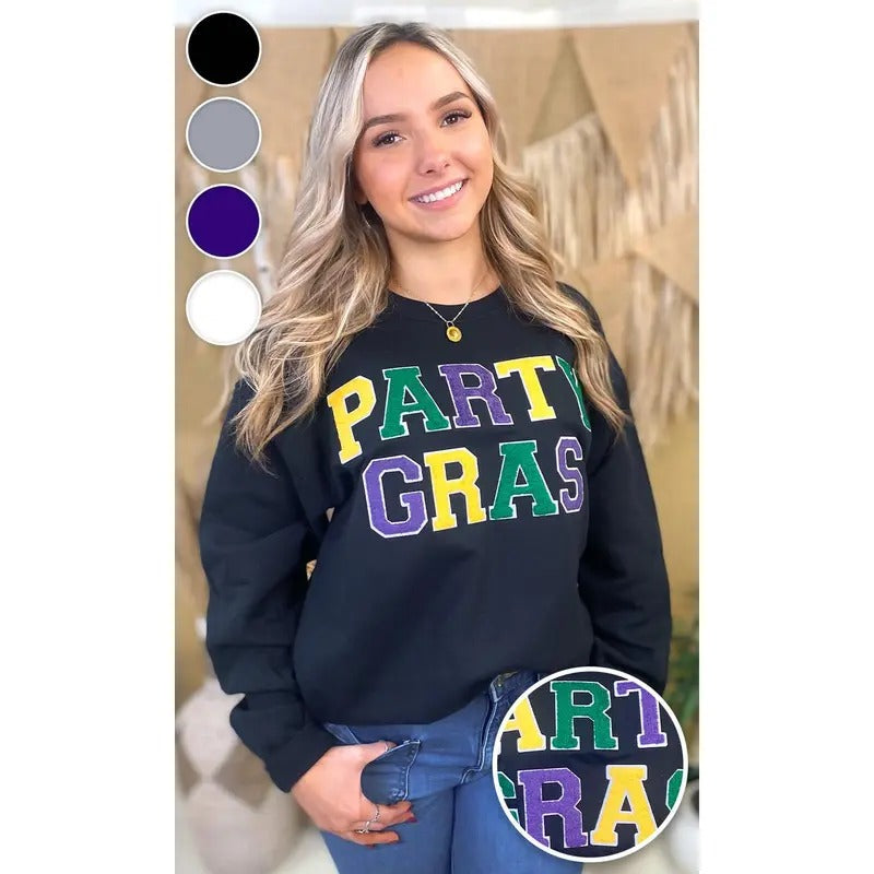 Party Gras Soft Chenille Graphic Sweatshirt T-Shirts, Hoodie | UrbanDripWear.com