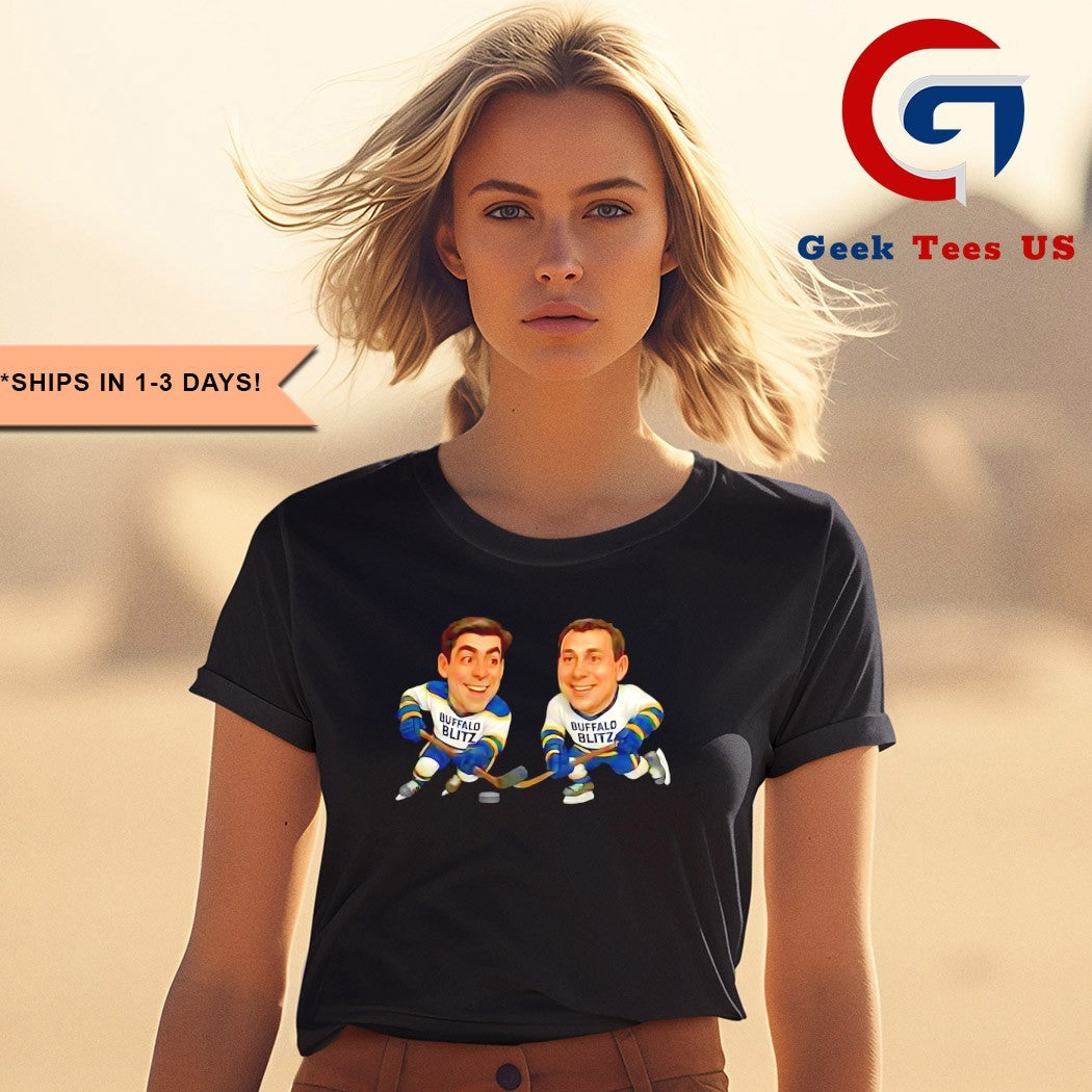 Pat Lafontaine and Alexander Mogilny Buffalo Blitz Hockey caricatures shirt