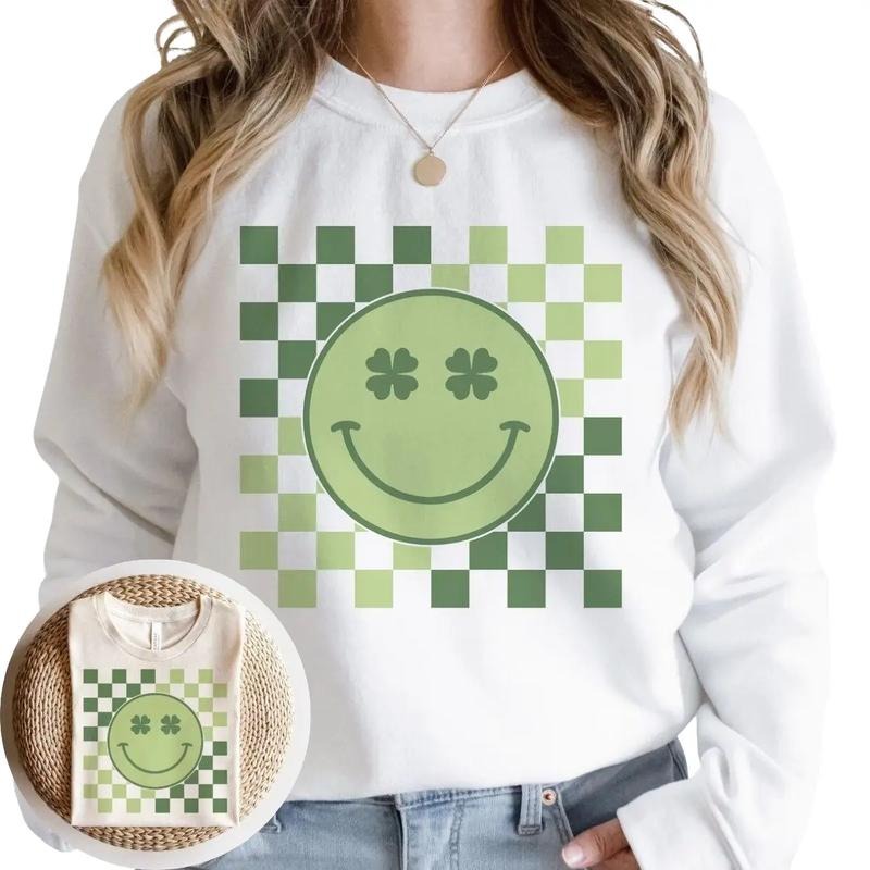 Patricks Day Retro Clover Smiley Sweatshirt T-Shirts, Hoodie | UrbanDripWear.com