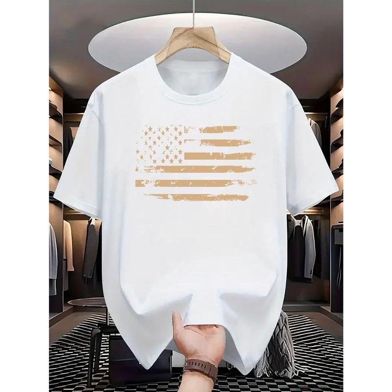 Patriotic American Flag Graphic T-Shirt - Soft Polyester, Casual Crew Neck, Short Sleeve, Machine Washable
