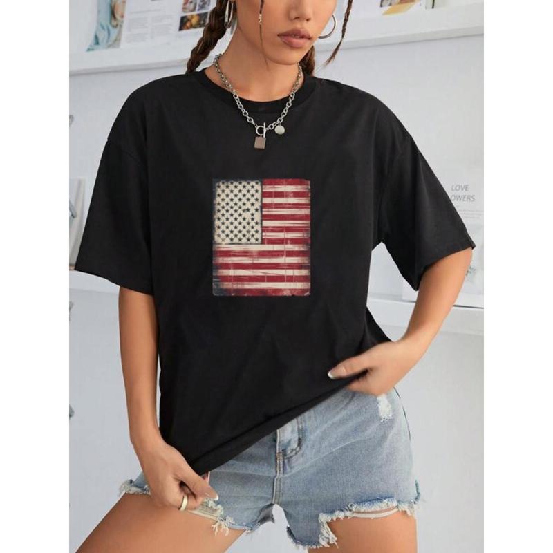 Patriotic American Flag Women's T-Shirt - Casual & Comfy Short Sleeve, Round Neck, Machine Washable