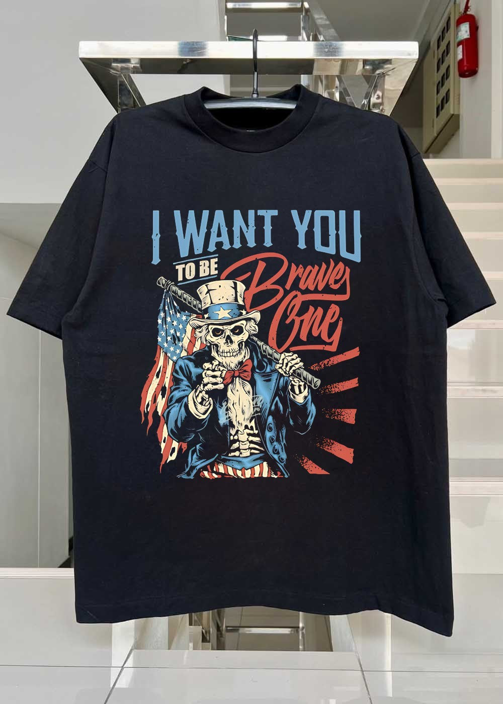 Patriotic Apparel I Want You to be Brave One Skeleton American Flag T-Shirt