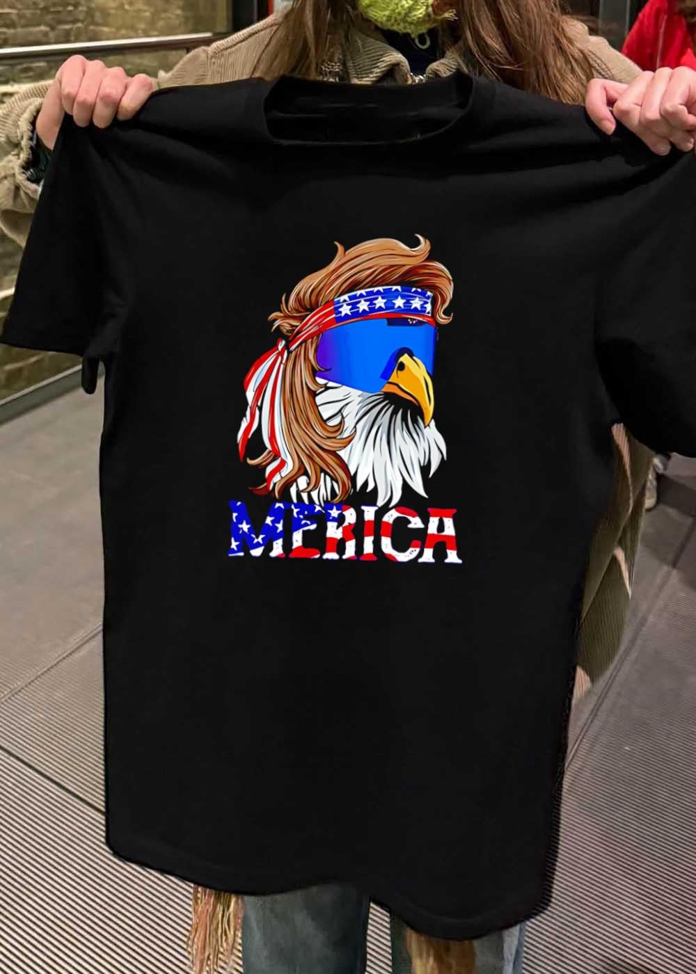 Patriotic Bald Eagle Mullet Sunglasses Merica T-Shirt