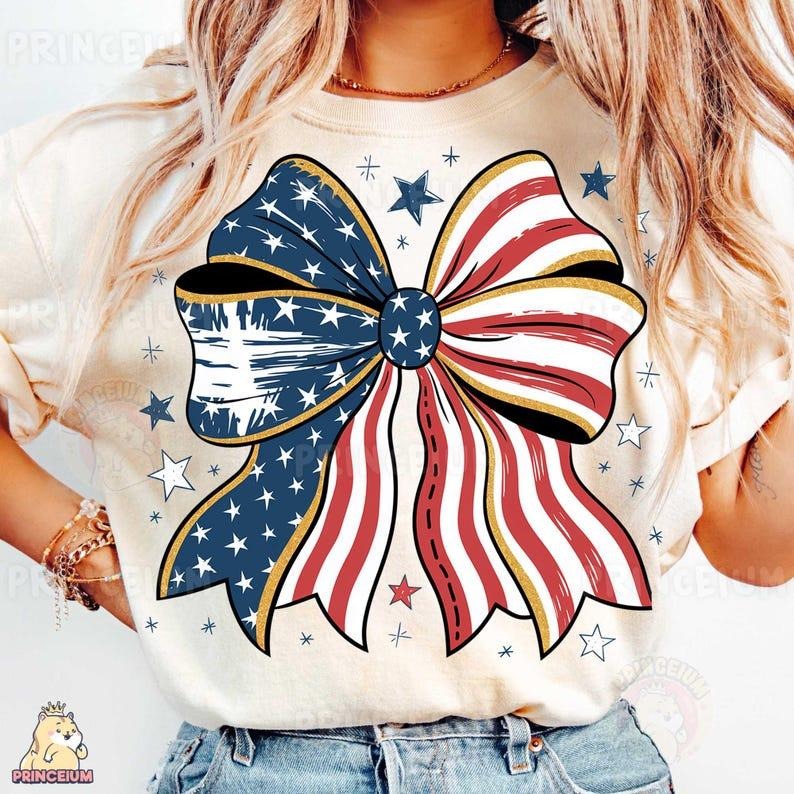 Patriotic Bow, American Flag, 4th of July Bow Print Tshirt Hoodie, Sweatshirt | UrbanDripWear.com