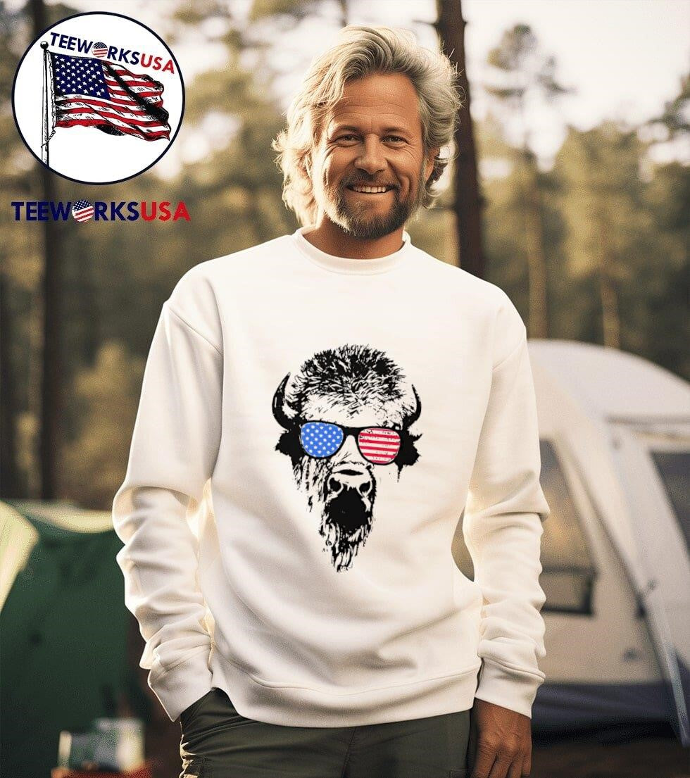 Patriotic Buffalo USA Flag American Red White Blue Sunglasses Shirt