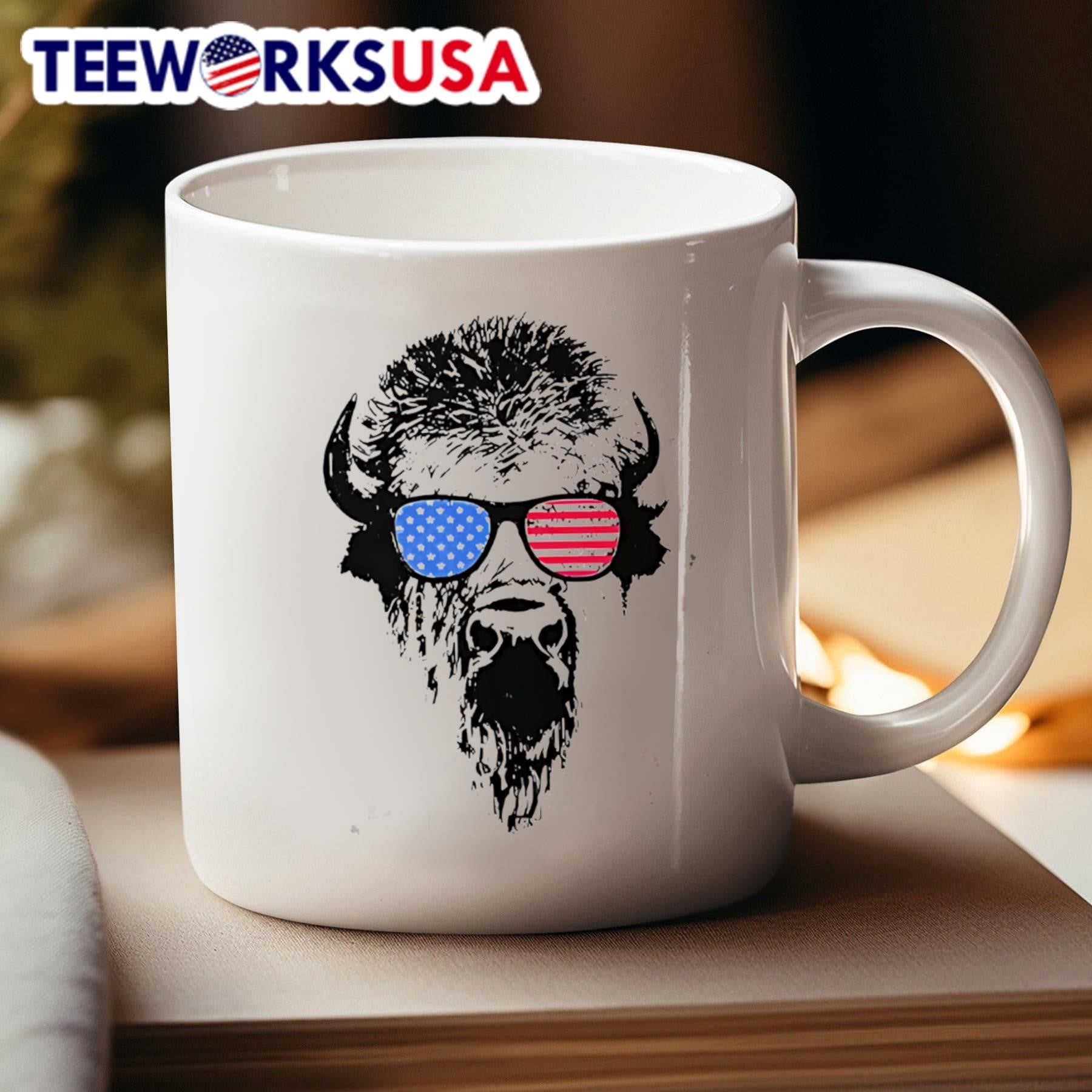Patriotic Buffalo USA Flag American Red White Blue Sunglasses Shirt