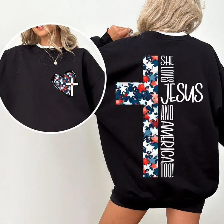 Patriotic Christian Sweatshirt: Celebrate July 4th with Love for Jesus & America! Faithful Independence Day Sweater...
