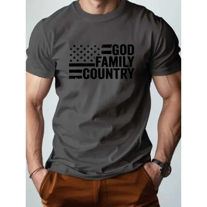 Patriotic Comfort - Soft Pure Cotton Mens T-Shirt with Bold GOD FAMILY COUNTRY Design