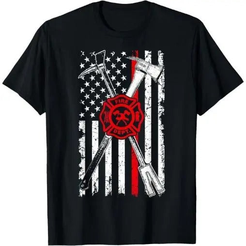 Patriotic Design Axe Halligan Thin Line Red Firefighter T-Shirt Made in USA Hoodie, Sweatshirt | UrbanDripWear.com