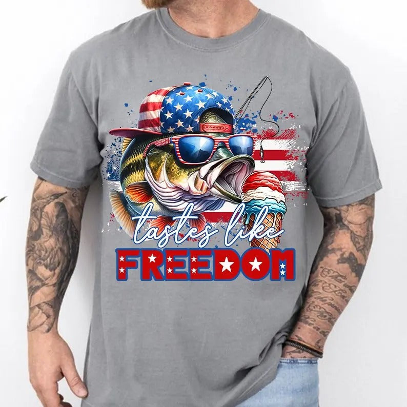 Patriotic Gift, Tastes Like Freedom Shirt, Bass F*Shing Shirt, 4th Of July Bass F*Shing Tee, Fourth Of July, F*Shing...