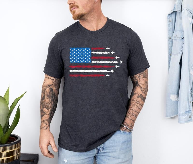 Patriotic Red White Blue Shirt, USA Flag Fighter Jets Shirt, 4th Of July Shirt, 4th Of July Gift Hoodie, Sweatshirt