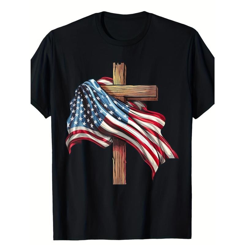 Patriotic, American Flag Cross Jesus T-Shirt, Men's T-Shirt made in usa Hoodie, Sweatshirt | UrbanDripWear.com