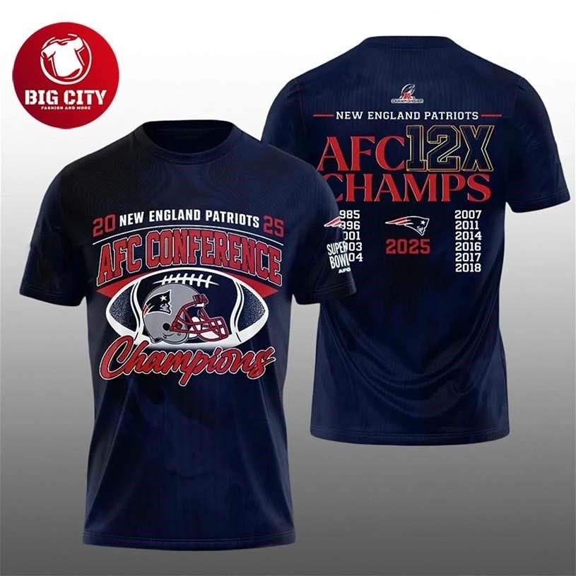 Patriots 2025 AFC Conference Champions 12X Two Sided Shirt