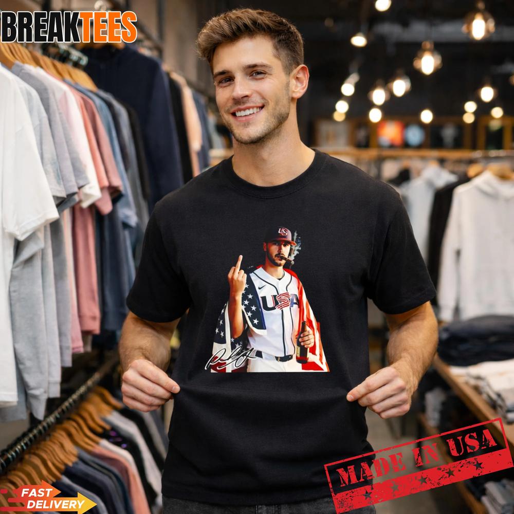 Bold Paul Skenes USA Baseball Smoking And Middle Finger T-Shirt