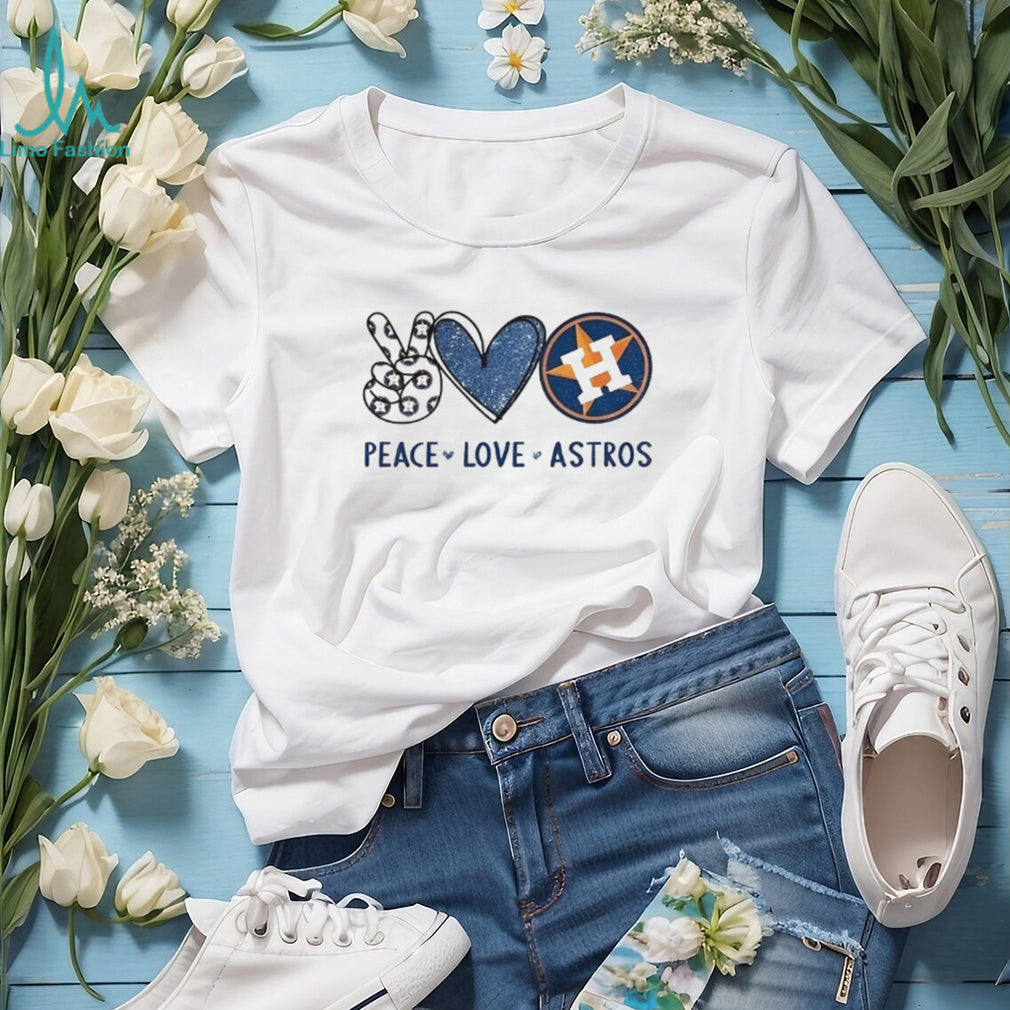 Peace Love Astros Houston Baseball Fan White Graphic T shirt