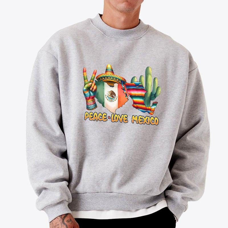 Peace Love Mexico Map T-Shirt, Trendy Mexican Flag and Love, Perfect for Travel Mexico Lovers Sweasthirt, Cool Map Love...
