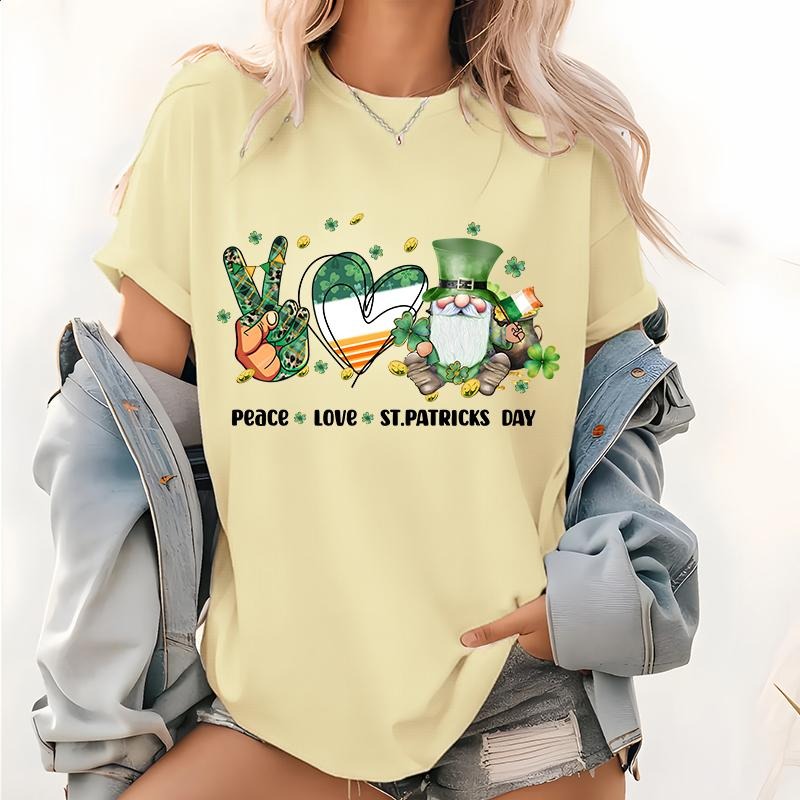 Peace Love Paddy's Day Pattern Tops, St. Patrick's Day T Shirt, Lucky Tee, Irish Shirt, Shamrocks T-Shirt, St. Patrick's...