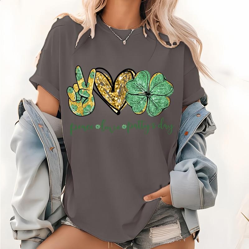 Peace Love St Patricks Day Pattern Tops, St Patricks Day Gift T Shirt, Gnomes Shirts, Irish Tee, Irish Gifts, Cute St...