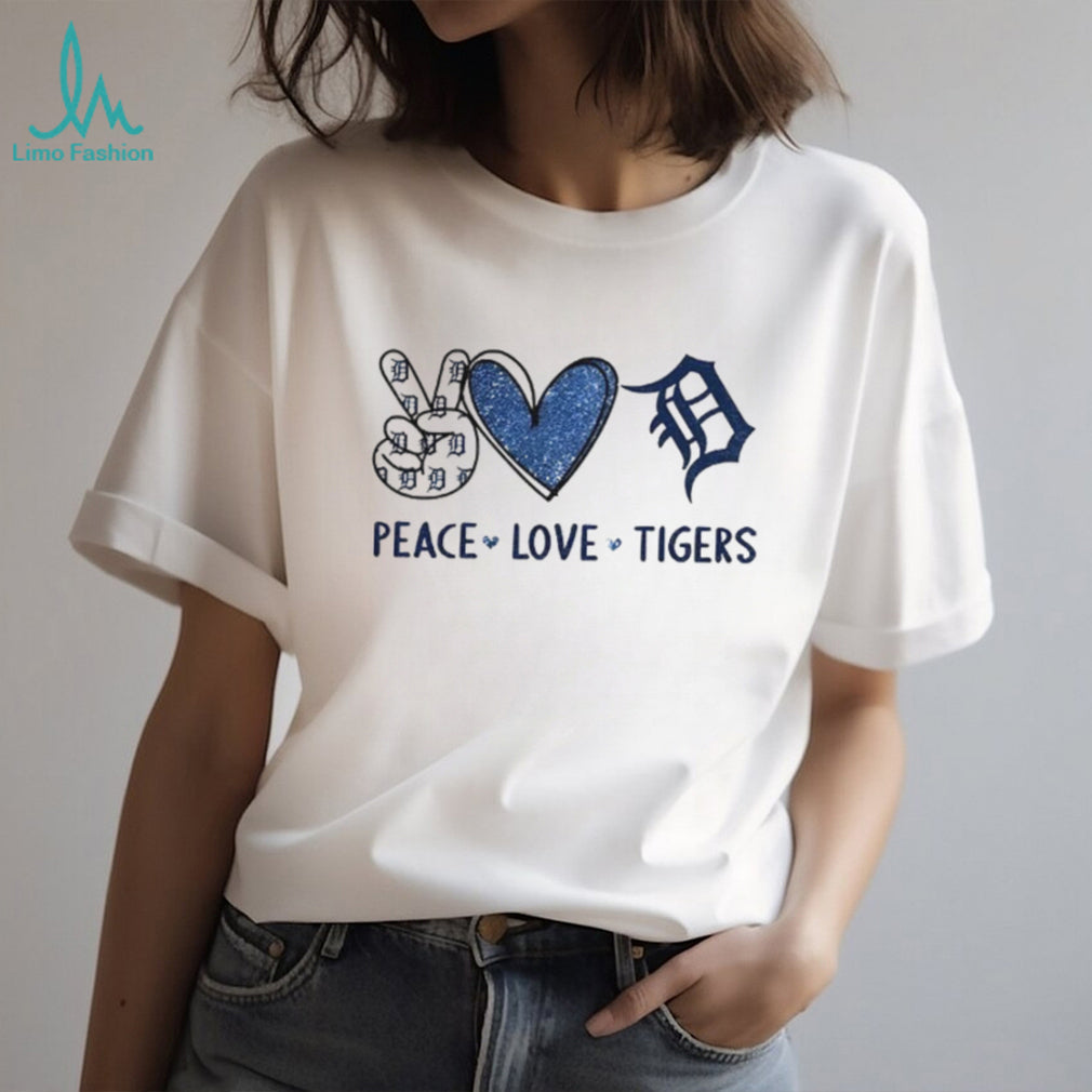 Peace Love Tigers Detroit Baseball Navy Blue Logo T Shirt