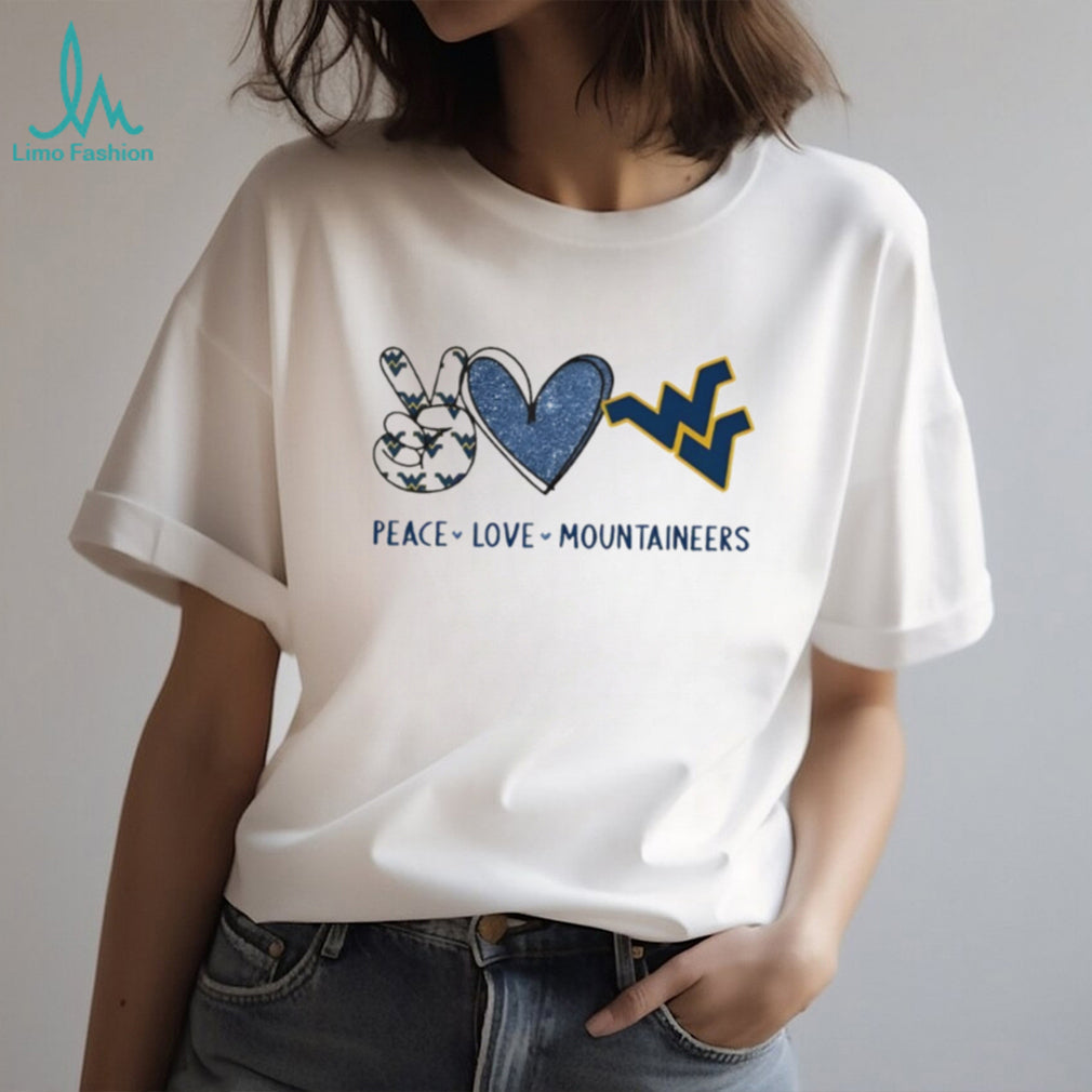 Peace Love West Virginia Mountaineers Blue and Gold T Shirt