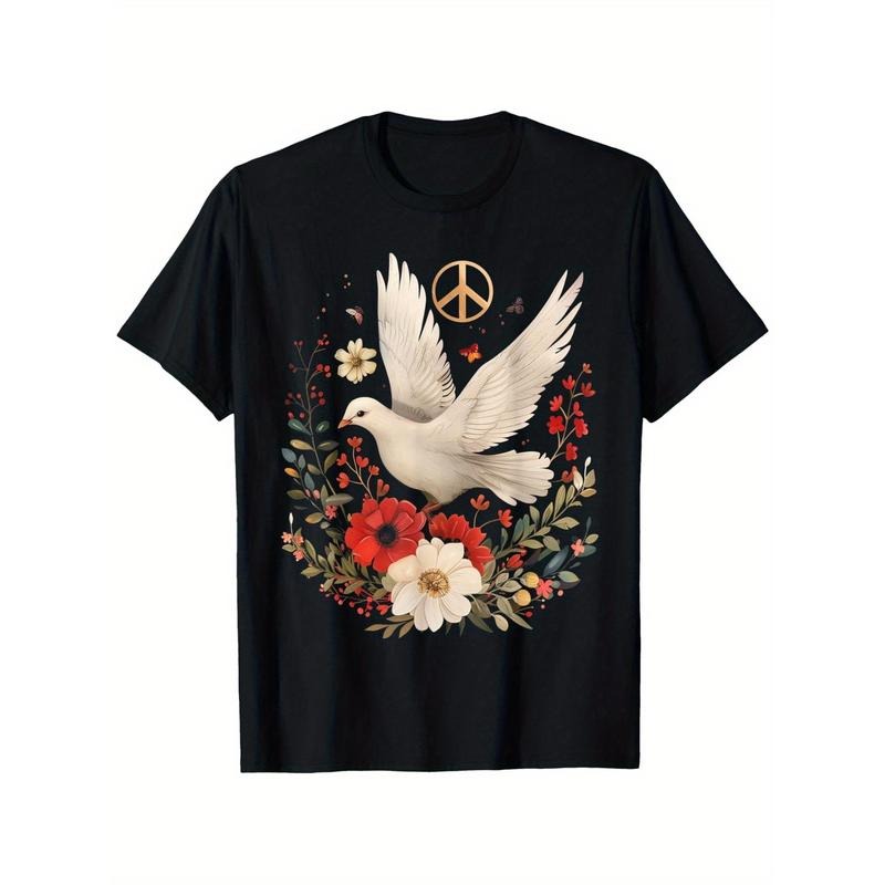 Peace Sign Dove White Dove Bird Vintage Flowers T-Shirt Hoodie, Sweatshirt | UrbanDripWear.com