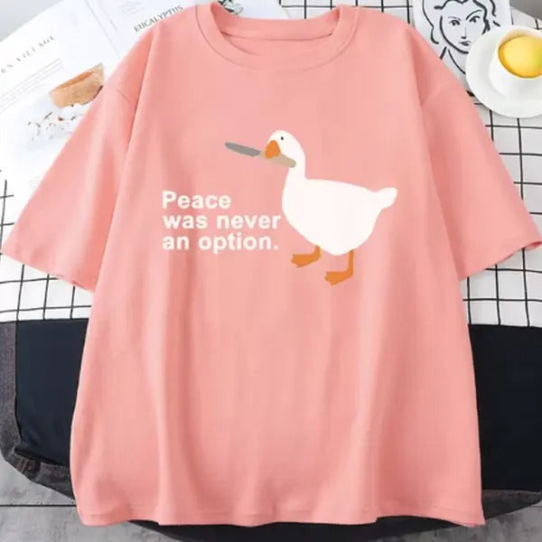 Peace Was Never An Option Funny Print Women T Shirt Cool Street T-Shirt Soft Breathable Tee Clothes Vintage O-Neck...
