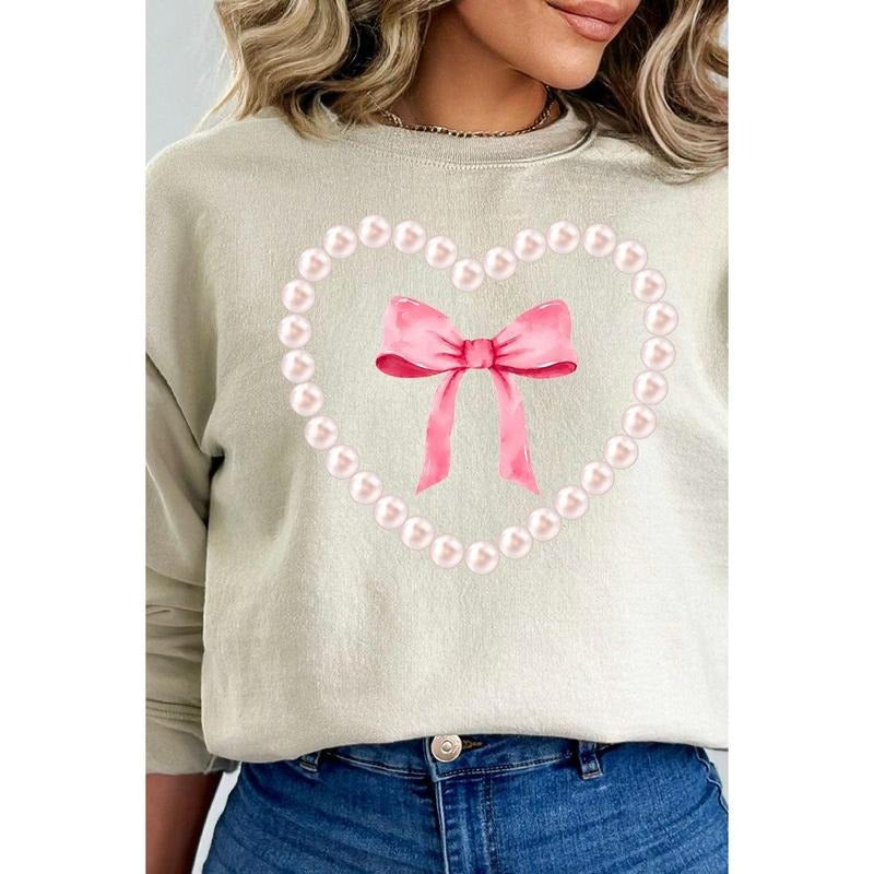 Pearl Heart Coquette Bow Heavy-weight Crew Sweatshirt T-Shirts, Hoodie | UrbanDripWear.com