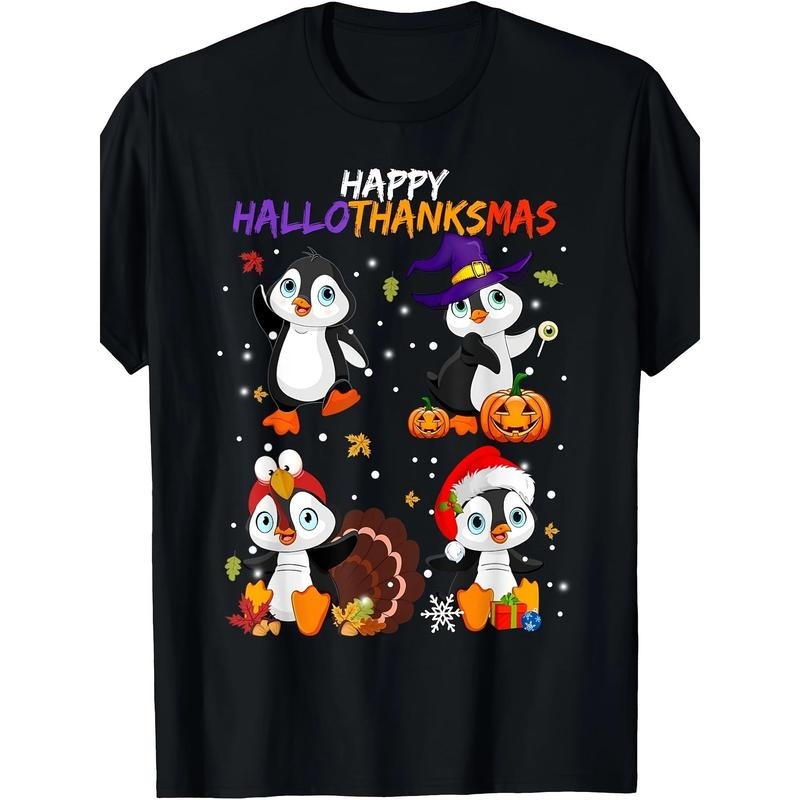 Penguin Happy Hallothanksmas Halloween Thanksgiving Xmas T-Shirt Made in USA Hoodie, Sweatshirt | UrbanDripWear.com