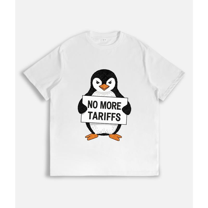 Penguin Holding a Sign Saying "NO MORE TARIFFS" on a T - Shirt style 02 Hoodie, Sweatshirt | UrbanDripWear.com