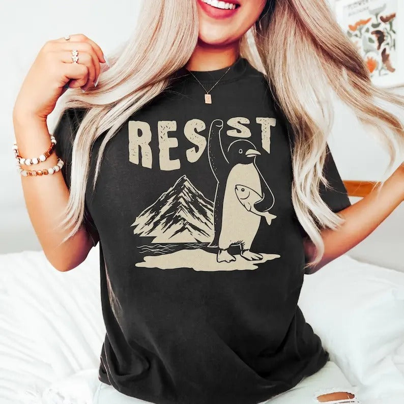 Penguins Resist  Shirt, Funny Penguins Against Tariffs Shirt Hoodie, Sweatshirt | UrbanDripWear.com