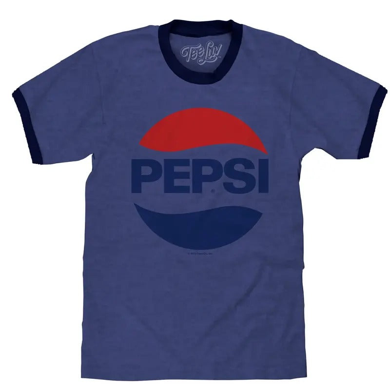 Pepsi Logo Ringer T-shirt - Blue Hoodie, Sweatshirt | UrbanDripWear.com