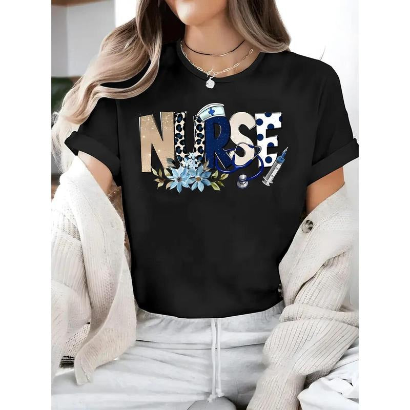 [Perfect Gift for Nurse Tee] Nurse-Themed Graphic Tee - Casual Short Sleeve Crew Neck T-Shirt for Women, Perfect Gift for...