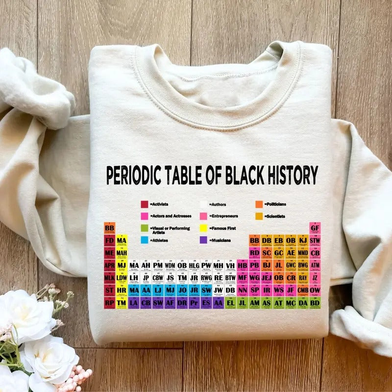 Periodic Table Of Black History Sweatshirt, Black History Month Unisex Hoodie Sweatshirt Crewneck T-Shirts