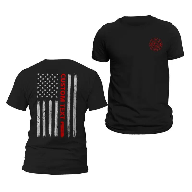 Personalized Custom Text Thin Red Line Firefighter T-Shirt - Classic Crewneck Design