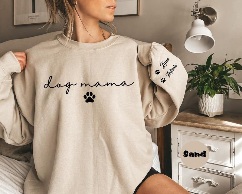 Personalized Dog Mama Sweatshirt, Custom Dog Mom Hoodie, Dog Owner Outfit, Dog Mama Clothings, Dog Mom Birthday Gift,...