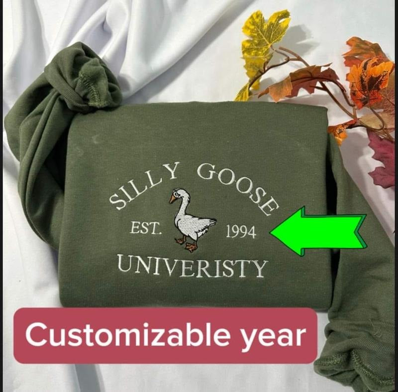 Personalized Silly Goose University embroidered sweatshirt, Casual embroidered crewneck T-Shirts, Hoodie | UrbanDripWear.com