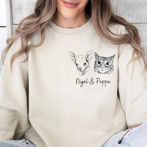 Pet Sweatshirt with Personalized Pet Sketch | Cozy Gift for Pet Lovers T-Shirts, Hoodie | UrbanDripWear.com