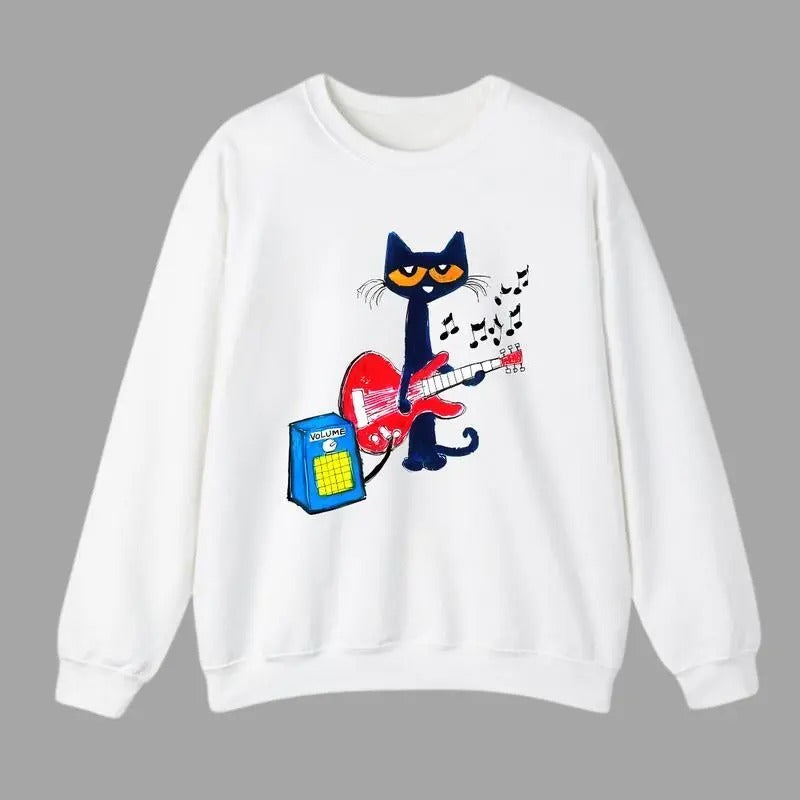 Pete the Cat Playing Guitar Shirt, Baby Tee Graphic Sweatshirt, Unisex Shirt Menswear Top Womenswear Hoodie