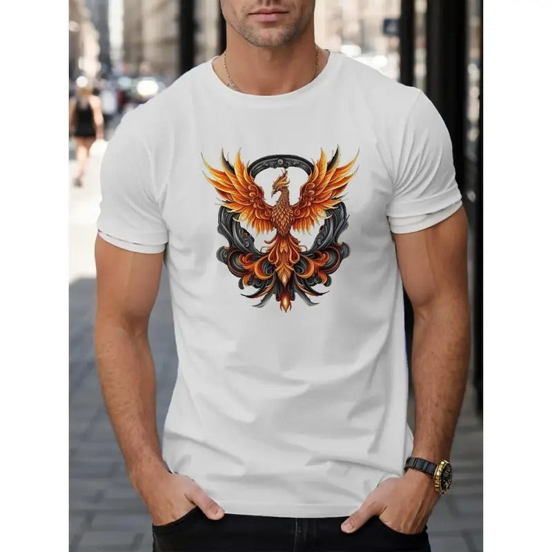 Phoenix Print T Shirt, Tees For Men, Casual Short Sleeve T-shirt For Summer Made in USA Hoodie, Sweatshirt