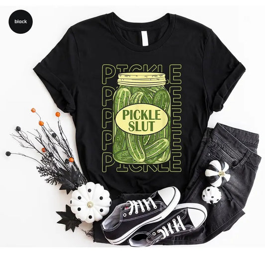 Pickle Slut Shirt Vintage Canned Pickles Tshirt Funny Pickle Graphic Tees Women Vneck T-shirt Funny Humor Clothing Gifts For Her
