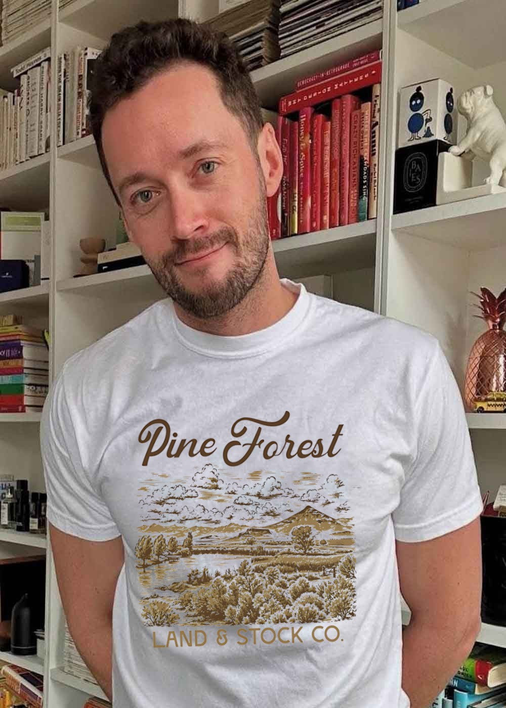 Pine Forest Land and Stock Co Mountain Lake Landscape T-Shirt